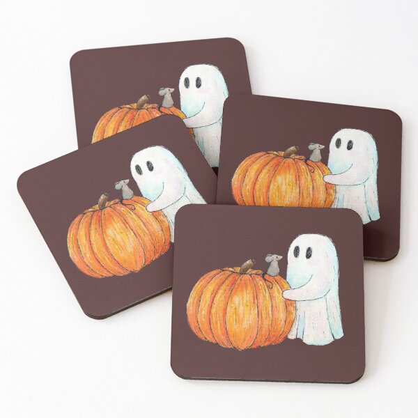 Item preview, Small Mouse on pumpkin with friendly ghost designed and sold by LittleMouseClub.