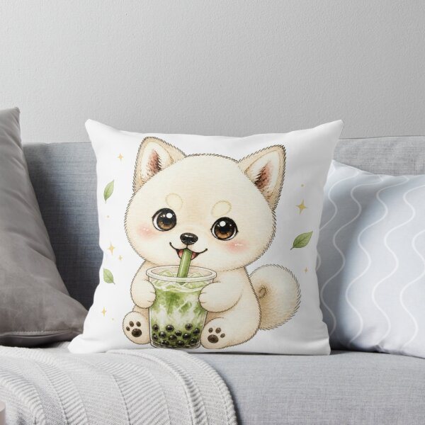 Item preview, Cream Shiba Inu with Matcha Boba Milk Tea designed and sold by Kawaii Matcha Studio.