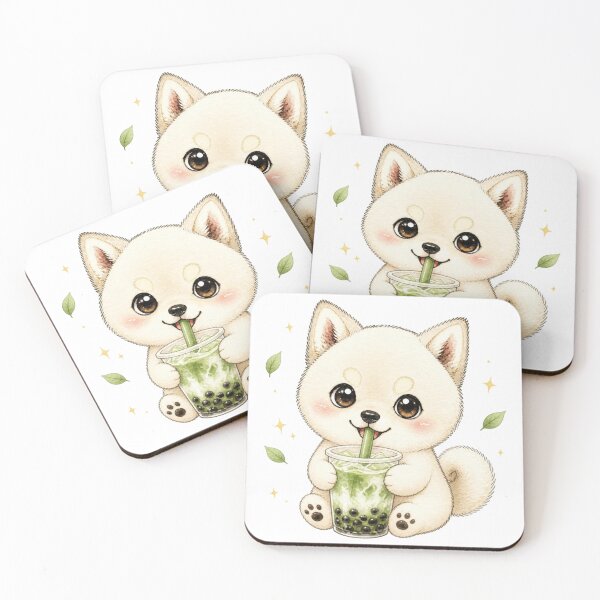 Item preview, Cream Shiba Inu with Matcha Boba Milk Tea designed and sold by Kawaii Matcha Studio.
