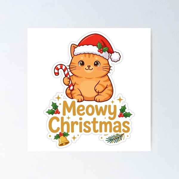 Item preview, Meowy Christmas Cute Cat Shirt - Santa Hat Kitten Holiday Tee designed and sold by Gurrteg.
