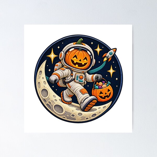Item preview, Pumpkin Astronaut Trick Or Treat Embroidered Patch designed and sold by gallleriaworld.