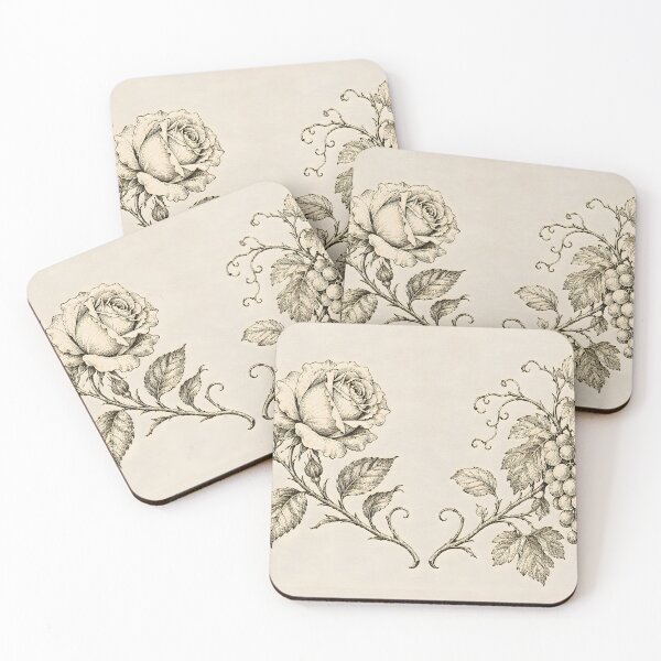 Item preview, Antique Latin Proverb Rose and Grapes Vintage Engraving designed and sold by Sybille-Yates.