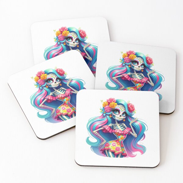 Item preview, Colorful Catrina Skeleton with Blue Hair and Flowers designed and sold by Krasnovaovaova.