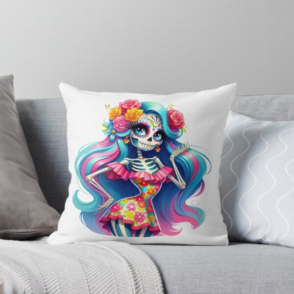 Item preview, Colorful Catrina Skeleton with Blue Hair and Flowers designed and sold by Krasnovaovaova.