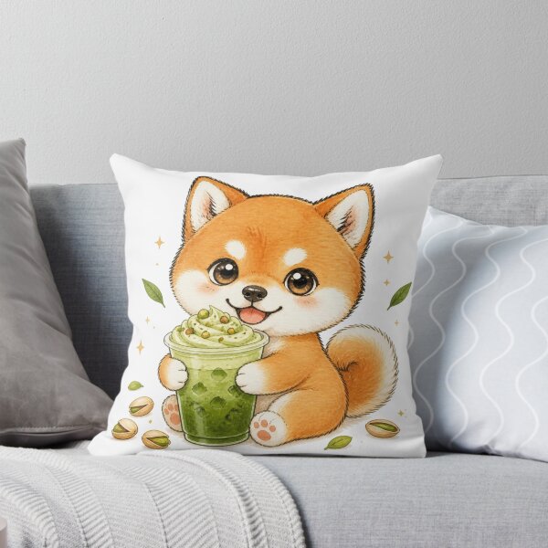 Item preview, Red Shiba Inu with a Pistachio Matcha Latte designed and sold by Kawaii Matcha Studio.