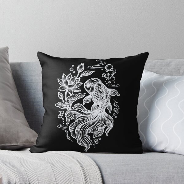 Item preview, Minimalist Ranchu Kingyo Goldfish & Lotus Crest - Japanese Aesthetic Line Art designed and sold by Hikariha Studio.