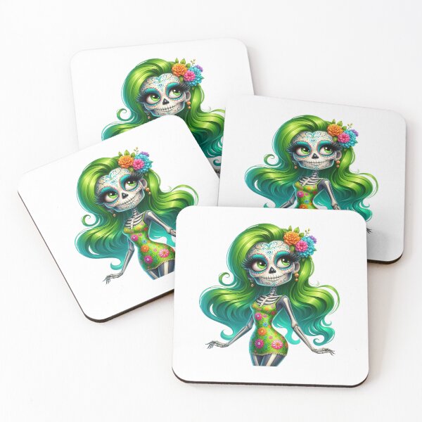 Item preview, Green Hair Catrina Skeleton Floral Sugar Skull designed and sold by Krasnovaovaova.