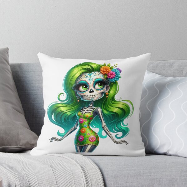 Item preview, Green Hair Catrina Skeleton Floral Sugar Skull designed and sold by Krasnovaovaova.