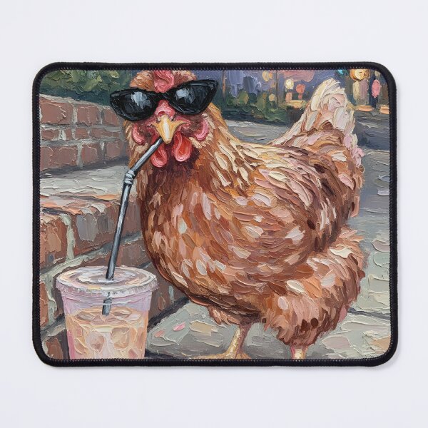 Item preview, Funny Chicken Drinking Iced Coffee in Sunglasses Vintage Oil Painting Chicken Lover Art designed and sold by Nordo Studio.