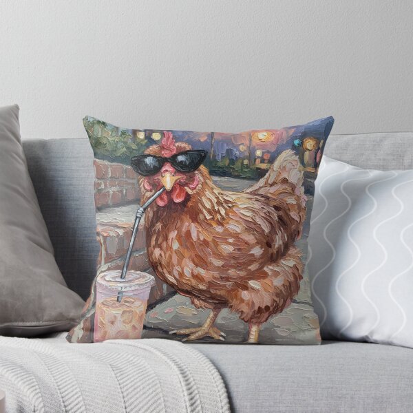 Item preview, Funny Chicken Drinking Iced Coffee in Sunglasses Vintage Oil Painting Chicken Lover Art designed and sold by Nordo Studio.