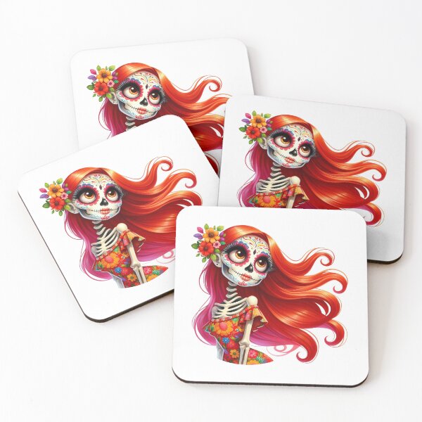 Item preview, Red Hair Catrina Sugar Skull with Flowers designed and sold by Krasnovaovaova.