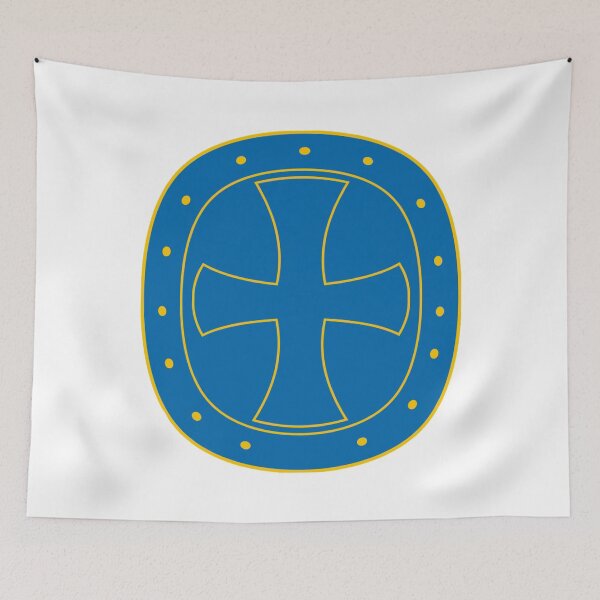 Item preview, Yellow Line Cross On Blue Shield designed and sold by Abstract65.