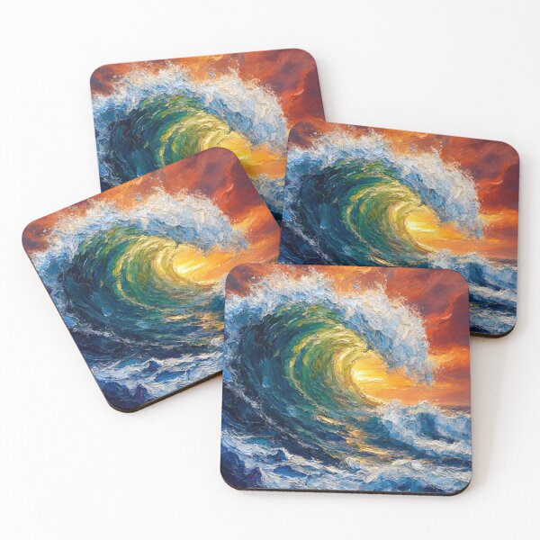 Item preview, Wave of Fire - Dramatic Ocean Sunset Art Print designed and sold by nhk999.