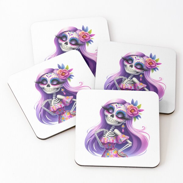 Item preview, Purple Hair Catrina Skeleton with Closed Eyes designed and sold by Krasnovaovaova.