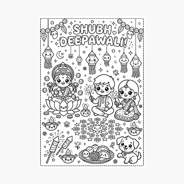 Item preview, Kawaii design, Shubh Deepawali Design, with girl and boy designed and sold by khuship.