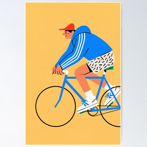 Item preview, Cyclist on a Blue Bicycle in Dynamic Yellow designed and sold by Kunstkutter.