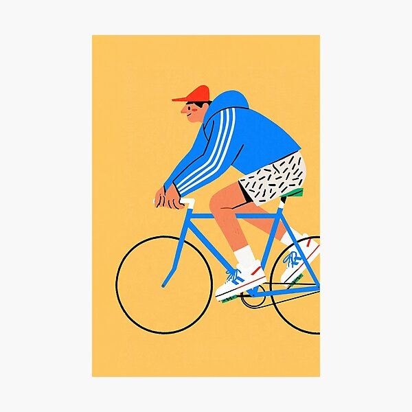 Item preview, Cyclist on a Blue Bicycle in Dynamic Yellow designed and sold by Kunstkutter.