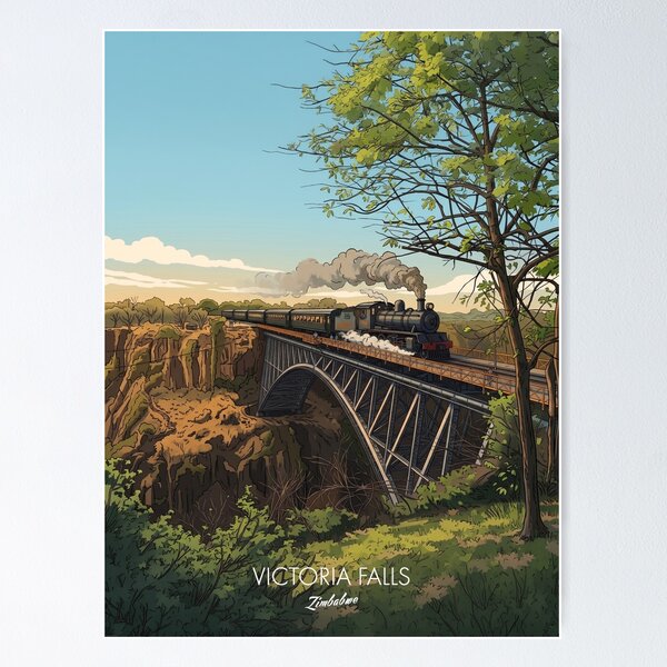 Item preview, Victoria Falls Zimbabwe Bridge Steam Train Zambezi Gorge Retro Vintage Design Motif designed and sold by strandbar.