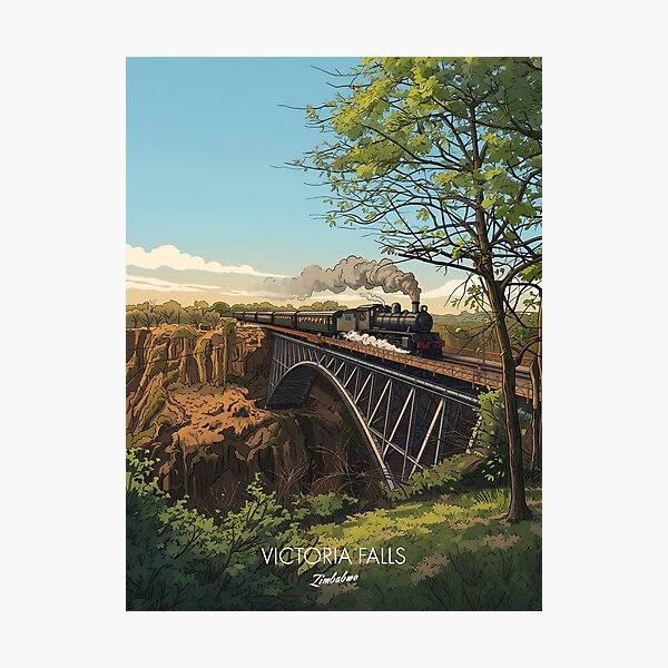 Item preview, Victoria Falls Zimbabwe Bridge Steam Train Zambezi Gorge Retro Vintage Design Motif designed and sold by strandbar.