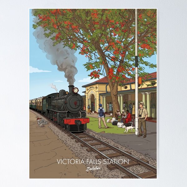 Item preview, Victoria Falls Station Zimbabwe Steam Train Station Retro Vintage Design Motif designed and sold by strandbar.
