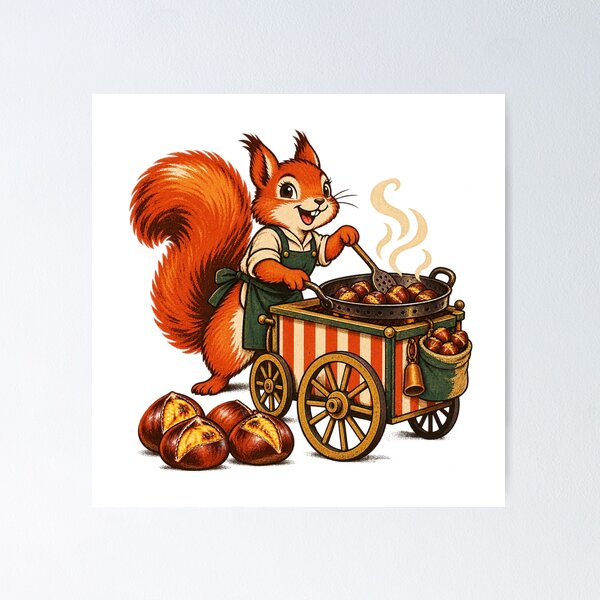 Item preview, Squirrel Chestnut Roaster Retro Christmas Market designed and sold by gallleriaworld.