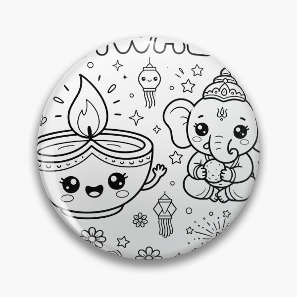 Item preview, Kawaii design, happy diwali, colour me in printable design  designed and sold by khuship.