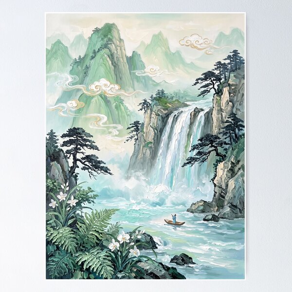 Item preview, Summer Waterfall In Misty Chinese Mountains designed and sold by zeloyacrussle.