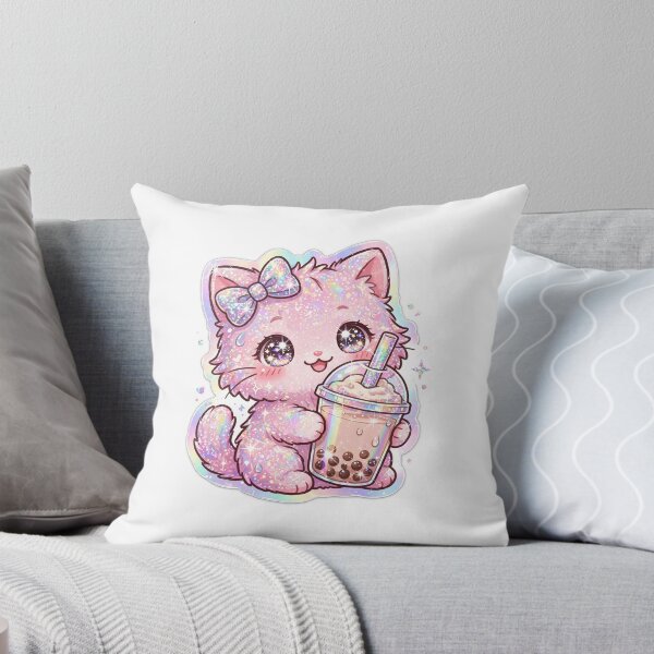 Item preview, Glittery Pink Holographic Cat Boba Tea designed and sold by Sofia art shop.