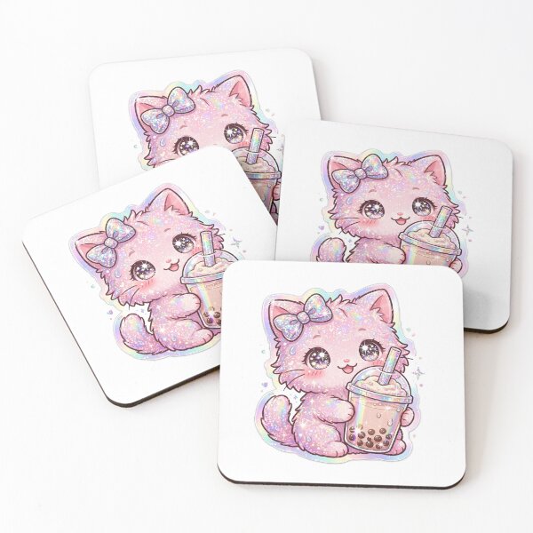 Item preview, Glittery Pink Holographic Cat Boba Tea designed and sold by Sofia art shop.