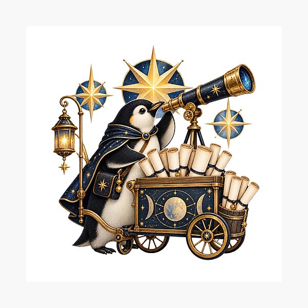 Item preview, Penguin Stargazing Gift Cart Celestial Christmas Art designed and sold by gallleriaworld.