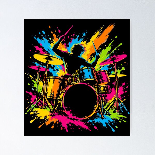 Item preview, Colorful Rock Drummer Drum Kit Musician Neon Splash Art designed and sold by andre-hollow.