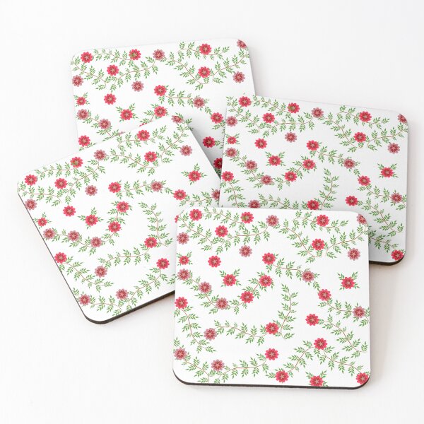 Item preview, Red Floral Vine with Green Leafy Branches Decorative Botanical Pattern on White Background designed and sold by Ei-Ei.