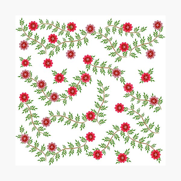 Item preview, Red Floral Vine with Green Leafy Branches Decorative Botanical Pattern on White Background designed and sold by Ei-Ei.