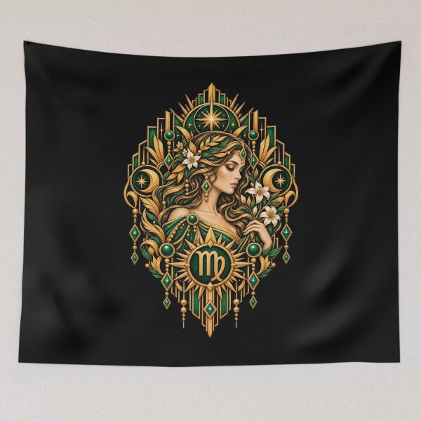 Item preview, Emerald Harvest Muse – Art Deco Virgo Zodiac designed and sold by RockitBaby.