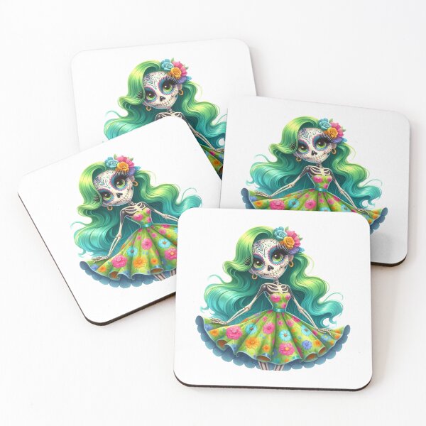 Item preview, Green Catrina Skeleton in Floral Dress designed and sold by Krasnovaovaova.