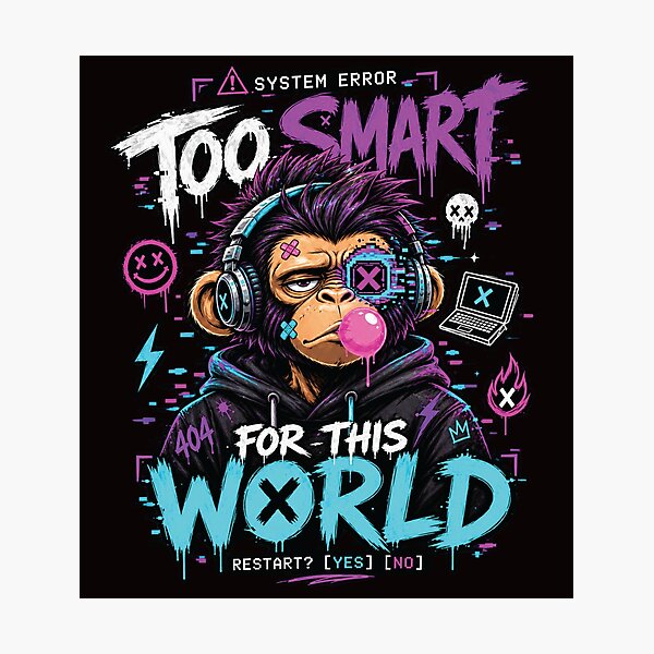 Item preview, Too Smart For This World – Cyberpunk Ape Glitch designed and sold by DemanDFashionFactroy.