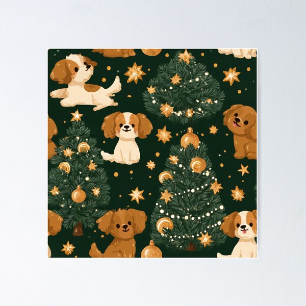 Item preview, Cute Cavalier Puppy Christmas Tree Pattern designed and sold by NicolasGlowArt.