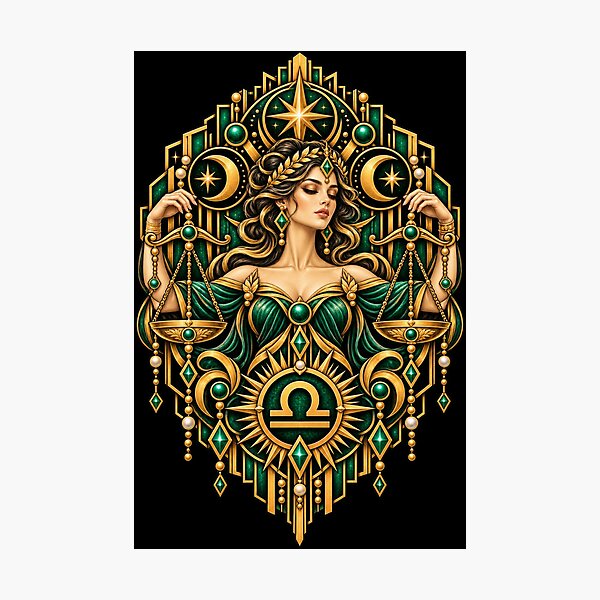Item preview, Emerald Scales of Harmony – Art Deco Libra Zodiac designed and sold by RockitBaby.