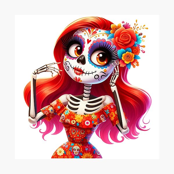 Item preview, Red Hair Catrina Portrait with Floral Skull Makeup designed and sold by Krasnovaovaova.