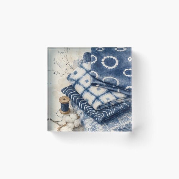 Item preview, Japanese Indigo Shibori Textile - Traditional Blue Dyed Fabric Watercolor designed and sold by vekotpu.