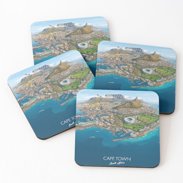 Item preview, Cape Town Panorama Bird's-eye view Table Mountain Stadium South Africa Retro Vintage Design Motif designed and sold by strandbar.