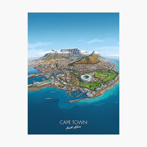 Item preview, Cape Town Panorama Bird's-eye view Table Mountain Stadium South Africa Retro Vintage Design Motif designed and sold by strandbar.