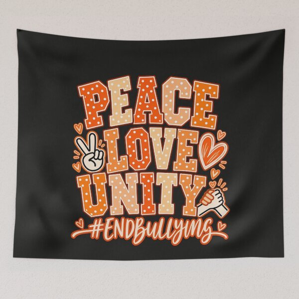 Item preview, Peace Love Unity Orange Polka Dot Varsity Anti Bullying Art designed and sold by AmiGraph.