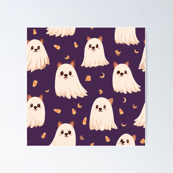 Item preview, Cute Kawaii Ghost Dog Cat Halloween Pattern designed and sold by NicolasGlowArt.