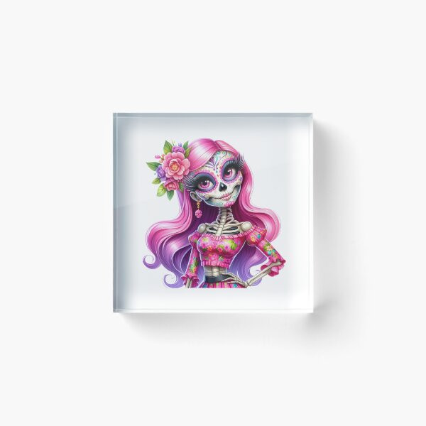 Item preview, Pink Hair Catrina Skeleton with Flower Crown designed and sold by Krasnovaovaova.