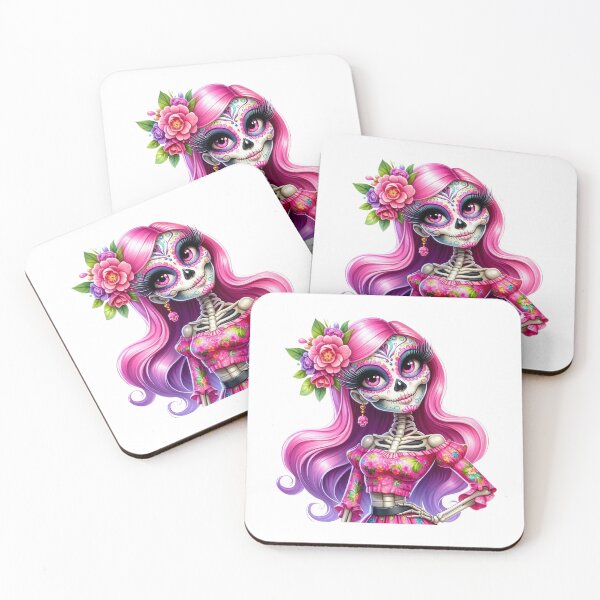 Item preview, Pink Hair Catrina Skeleton with Flower Crown designed and sold by Krasnovaovaova.
