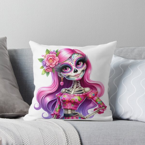 Item preview, Pink Hair Catrina Skeleton with Flower Crown designed and sold by Krasnovaovaova.