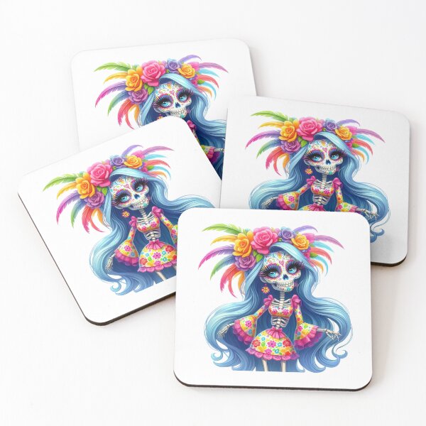 Item preview, Blue Hair Catrina Skeleton with Colorful Flowers designed and sold by Krasnovaovaova.