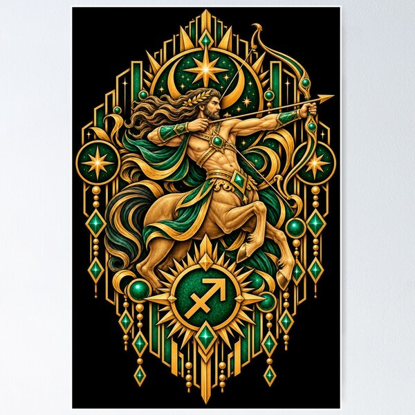 Item preview, Emerald Arrow Ascendant – Art Deco Sagittarius Zodiac designed and sold by RockitBaby.