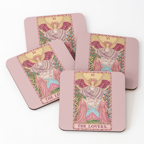 Item preview, the lovers tarot card with pink gemstones pattern designed and sold by MoodleDoon.